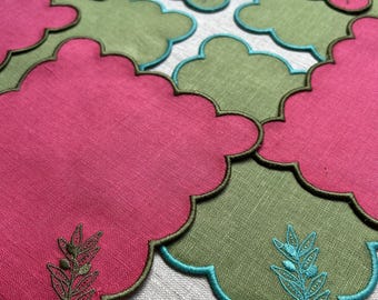 Custom Embroidered Cocktail Napkins - Olive Branch
