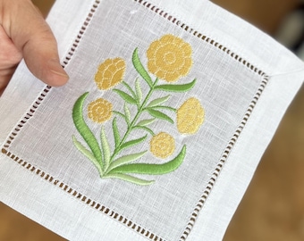 Custom Embroidered Linen Cocktail Napkins - Set of 4