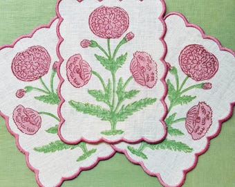 Schumacher Poppy Handblock Cocktail Napkins - Set of 2