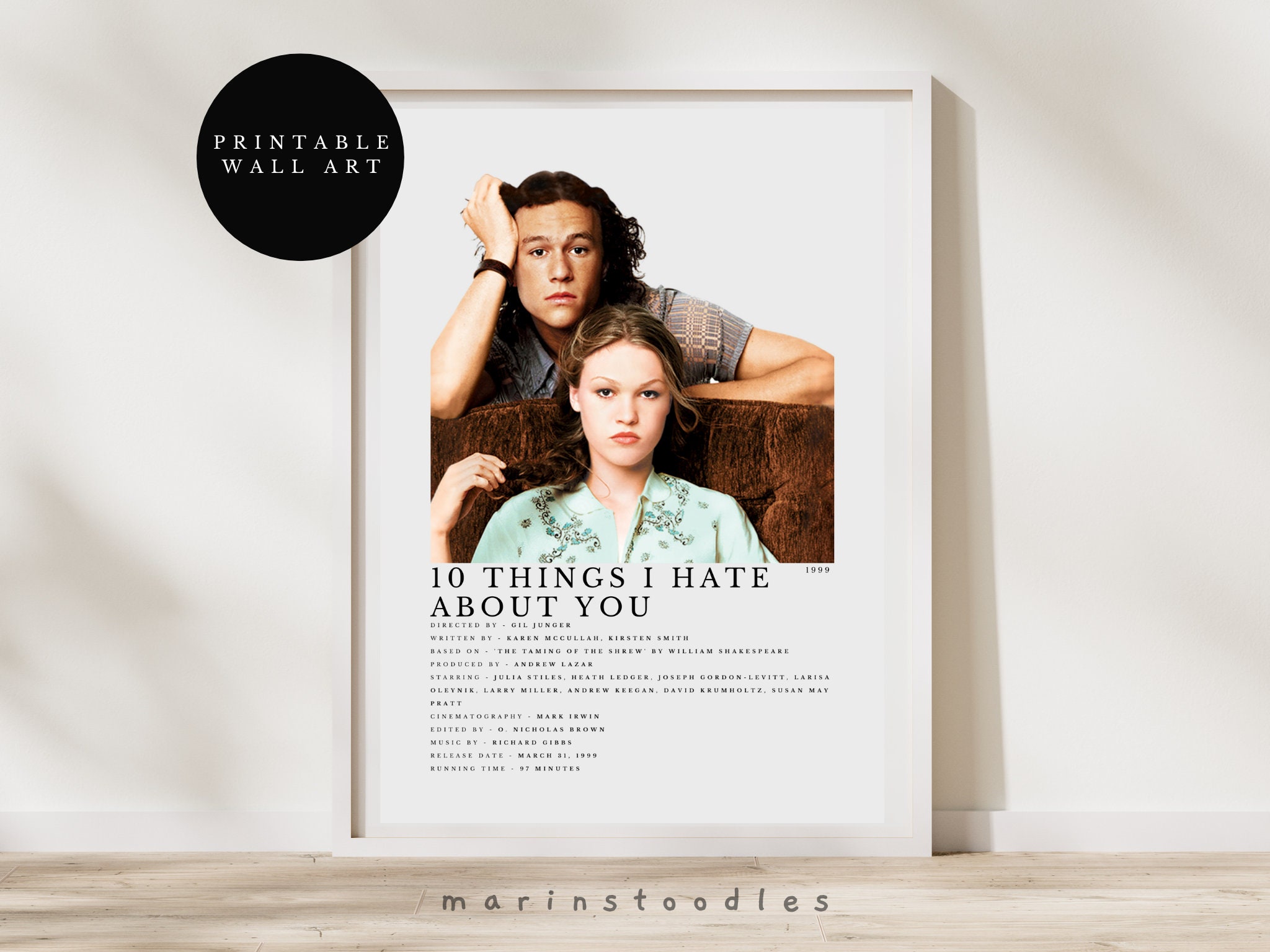 10 Things I Hate About You Poster, 10 Things I Hate Print, Retro Movie,  Aesthetic Poster, Minimalist Art, Movie Poster, Wall Decor 