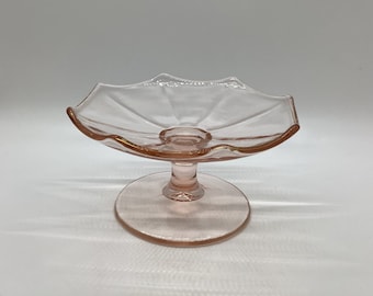Vintage Small Pink Depression Glass Footed Bonbon Plate