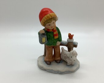 Vintage Country Cousins “Winter” Boy With Lantern and Sheep Figurine