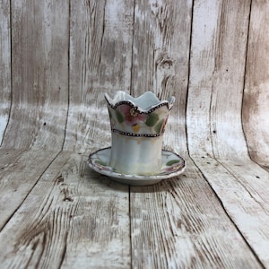 Vintage Hand Painted Moriage Toothpick Holder With Attached Underplate