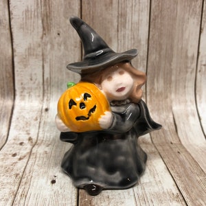 Vintage Hobbyist Ceramic Witch With Jack-O-Lantern Figurine