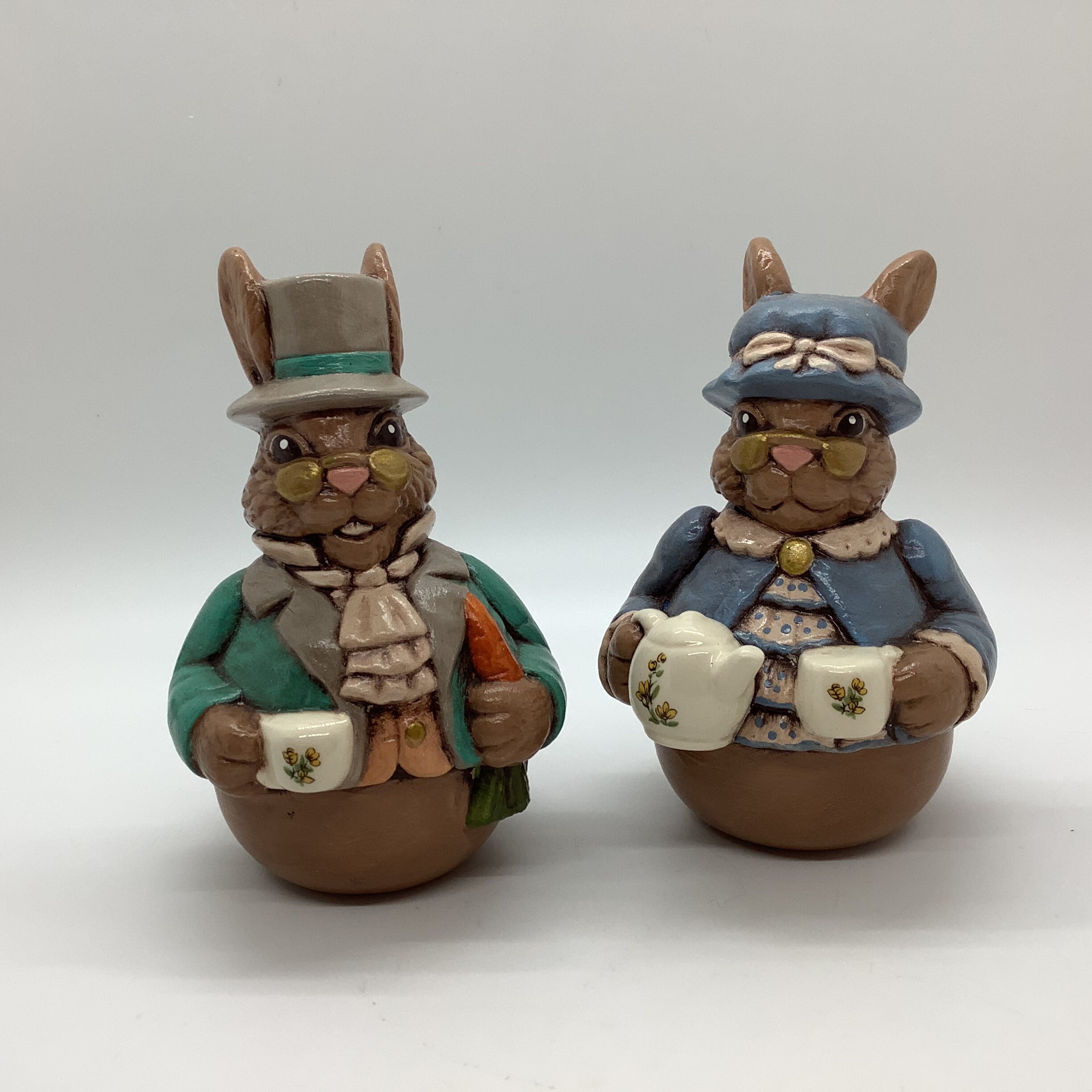 Vintage Ceramic Hobbyist Tea for Two Bunny Pair Figurines Etsy