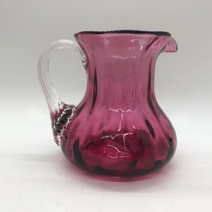 Vintage Small Pilgrim Glass Cranberry Pitcher With Applied Handle