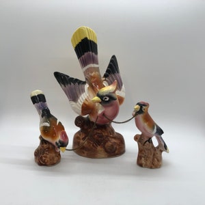 Vintage Ceramic Bird With Two Babies on Chain Figurine