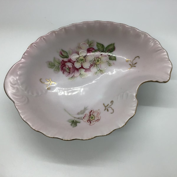 Vintage Pink Ceramic Porcelain Candy Dish With Flowers (Matches Cracked Egg Vase/Planter)