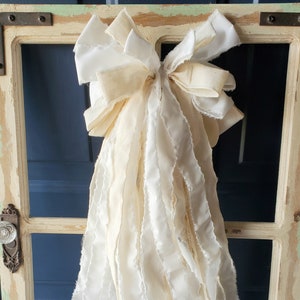 Rag Bow White Cotton and Muslin Fabric Bow Country Cottage Wedding