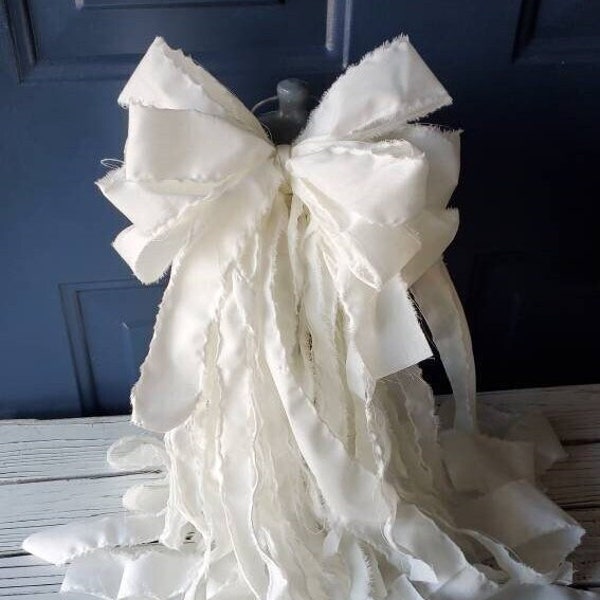 Rag Bow White Cream Cotton Fabric Bow Country Cottage Wedding