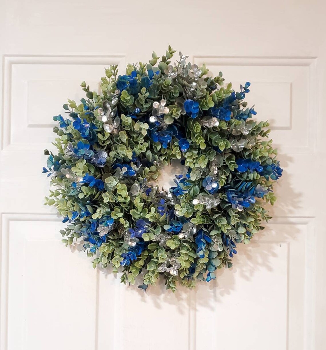Blue and Silver Wreath Eucalyptus Grapevine Wreath Artificial Etsy