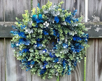 Blue and Silver Eucalyptus Wreath Grapevine Wreath Artificial