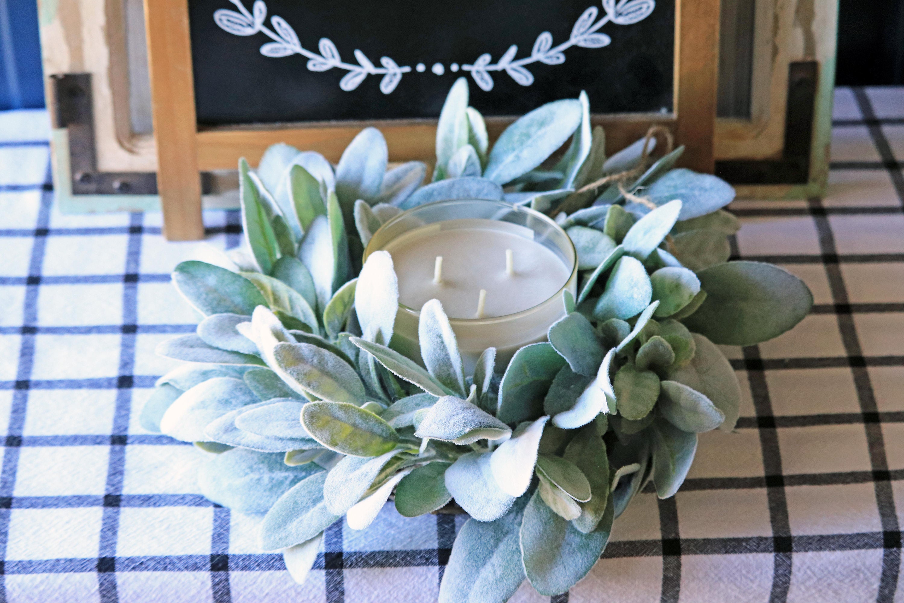 Lambs Ear Candle Ring Centerpiece Mini Wreath Farmhouse Wreath Etsy
