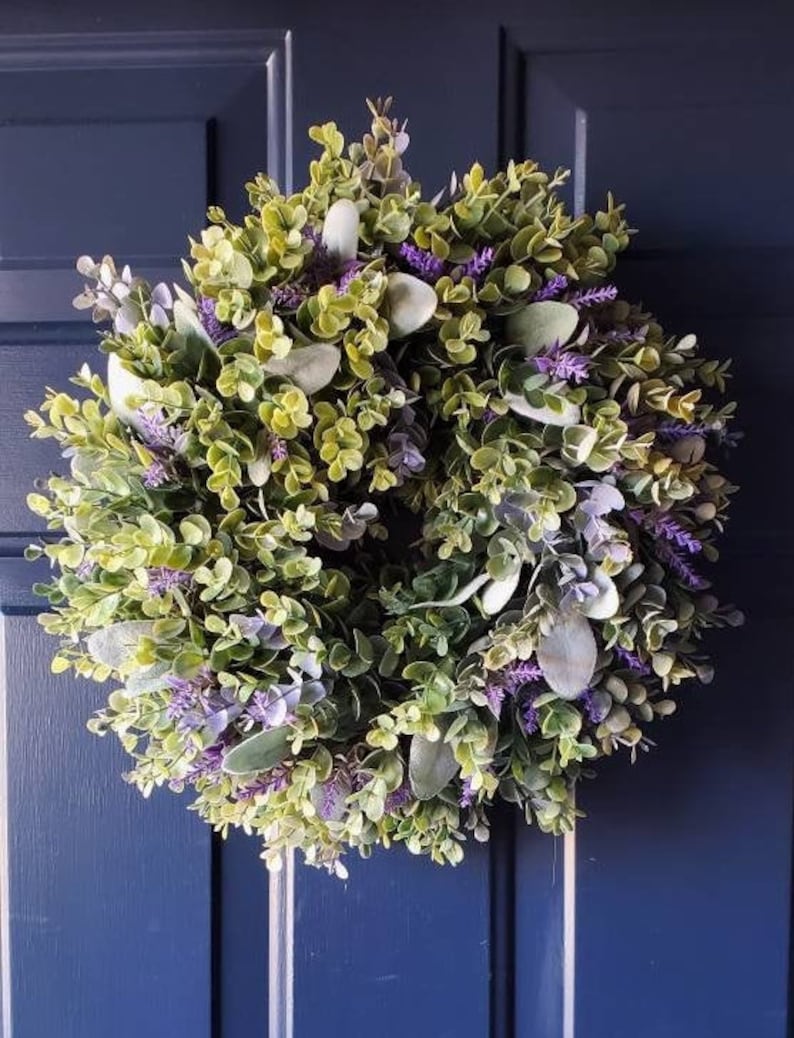 Lavender Eucalyptus Lambs Ear Front Door Year Round Wreath Artificial ...