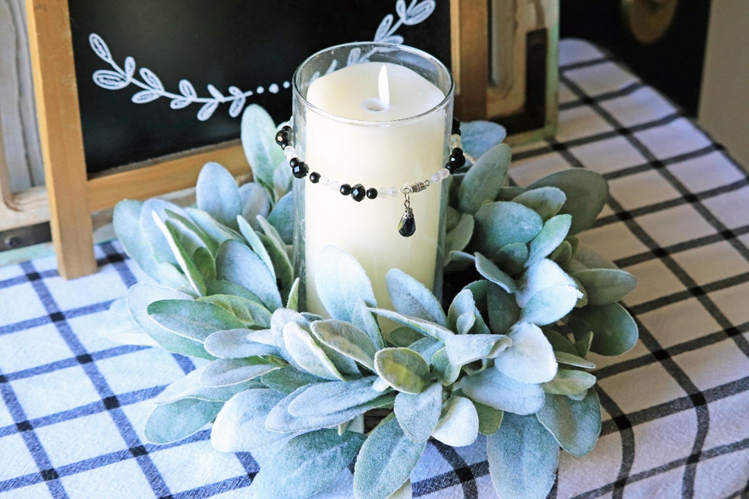 Lambs Ear Candle Ring Centerpiece Mini Wreath Farmhouse Wreath Etsy