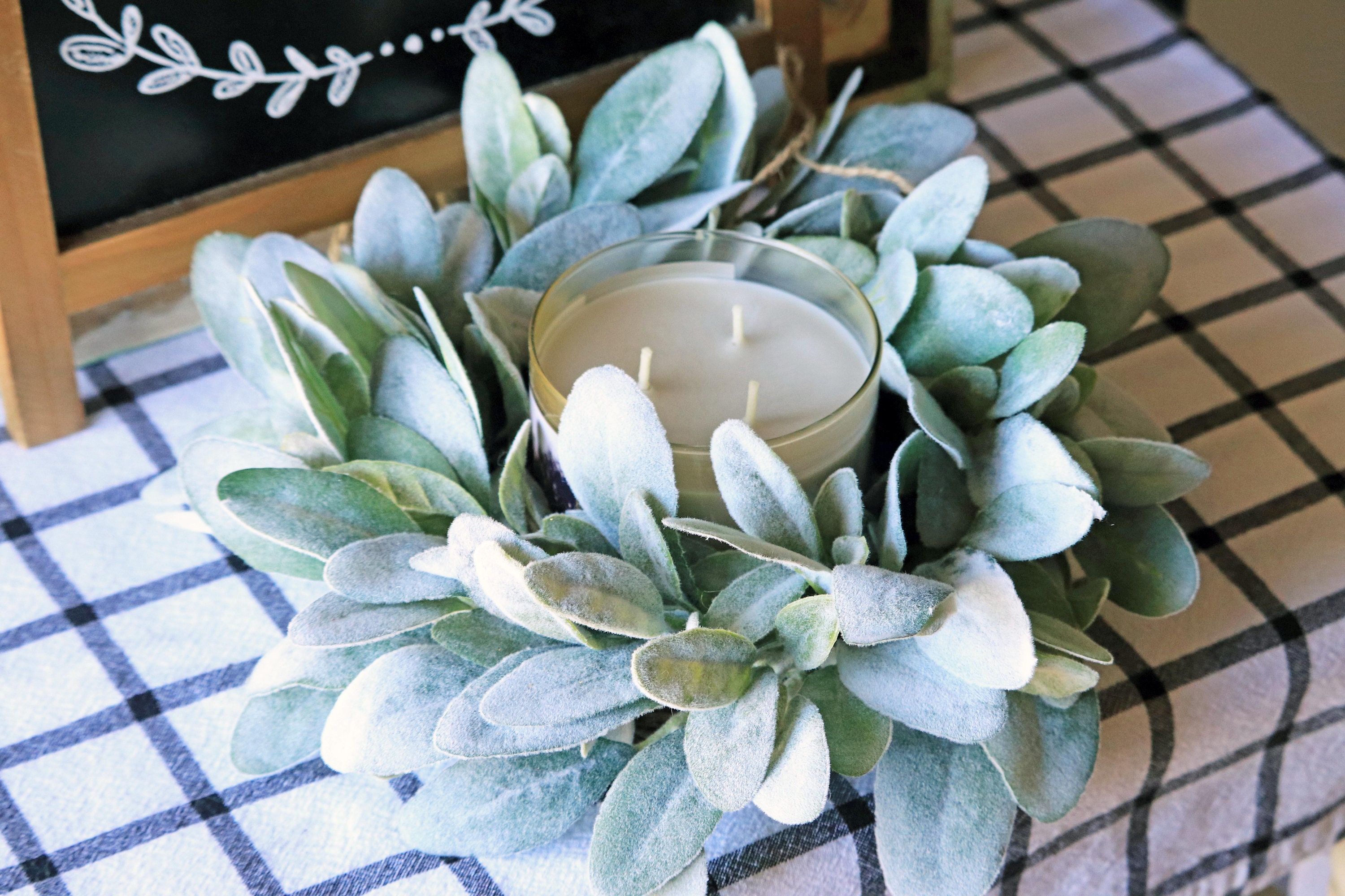 Lambs Ear Candle Ring Centerpiece Mini Wreath Farmhouse Wreath Etsy