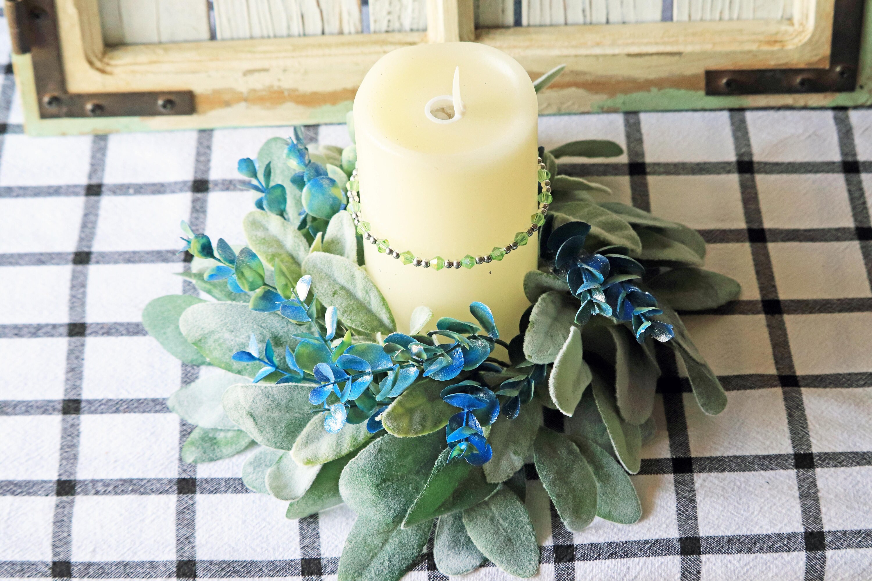 Lambs Ear Candle Ring Blue Silver Eucalyptus Artificial Etsy