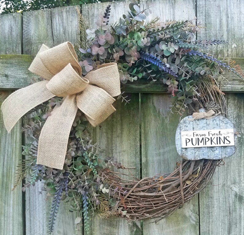 Fall Eucalyptus Grapevine Wreath Burlap Bow Farm Fresh Etsy