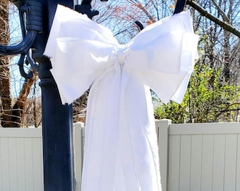 White Rag Bow Cotton Fabric Shabby Bow 10" x 18"