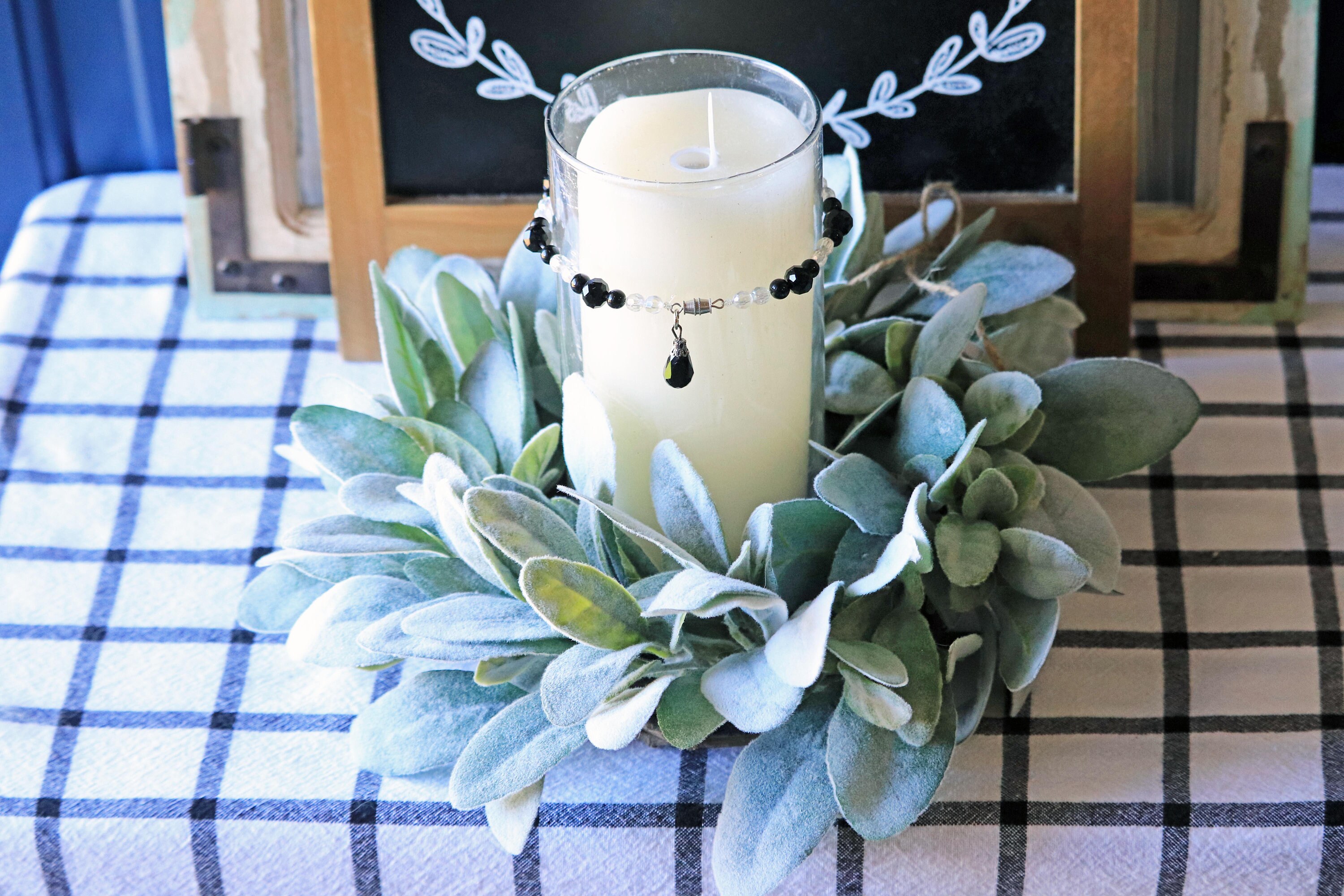 Lambs Ear Candle Ring Centerpiece Mini Wreath Farmhouse Wreath Etsy