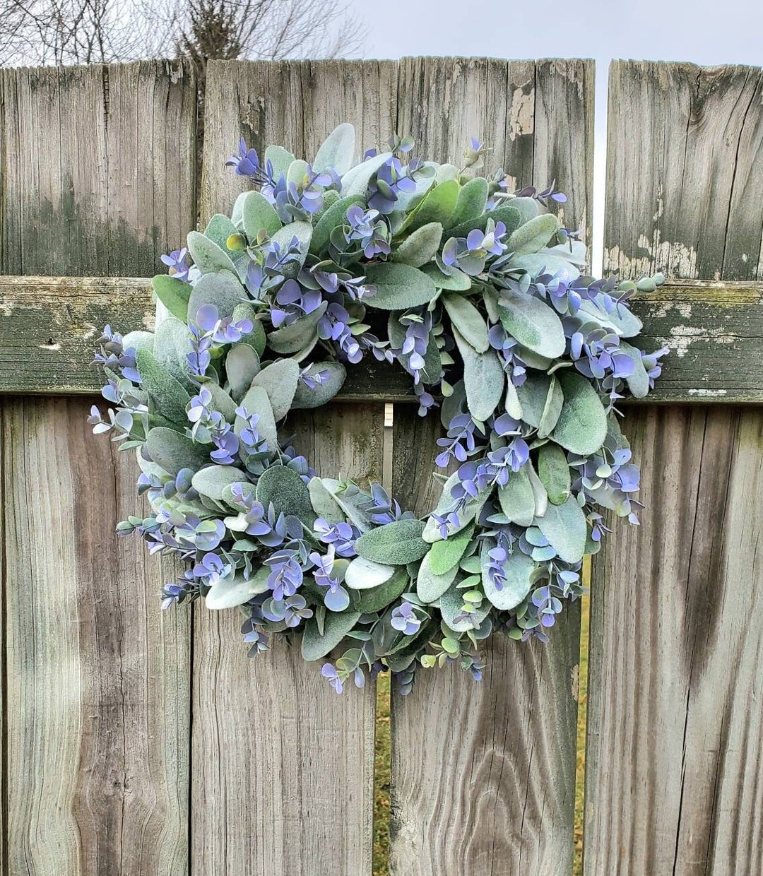 Spring Wreath Lambs Ear Lavender Eucalyptus Artificial 15" - Etsy
