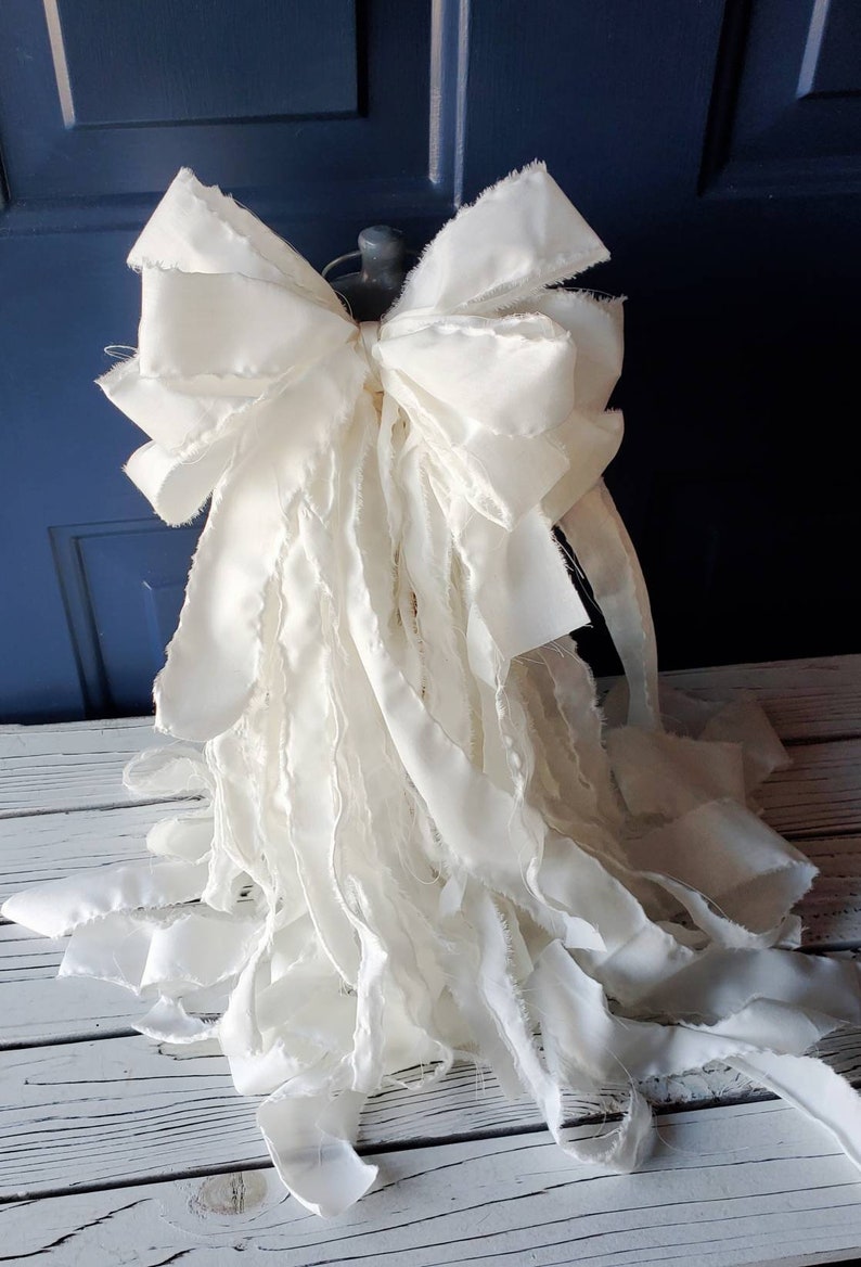 Rag Bow White Cream Cotton Fabric Country Cottage Wedding 9"x18" image 5