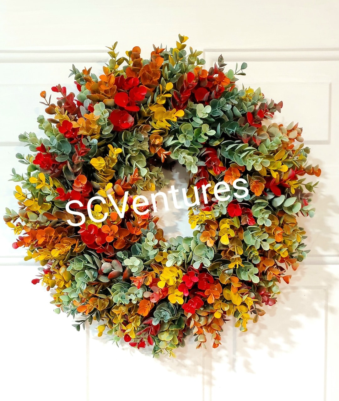 Fall Eucalyptus Wreath Red Green Yellow and Orange Artificial 15" - Etsy