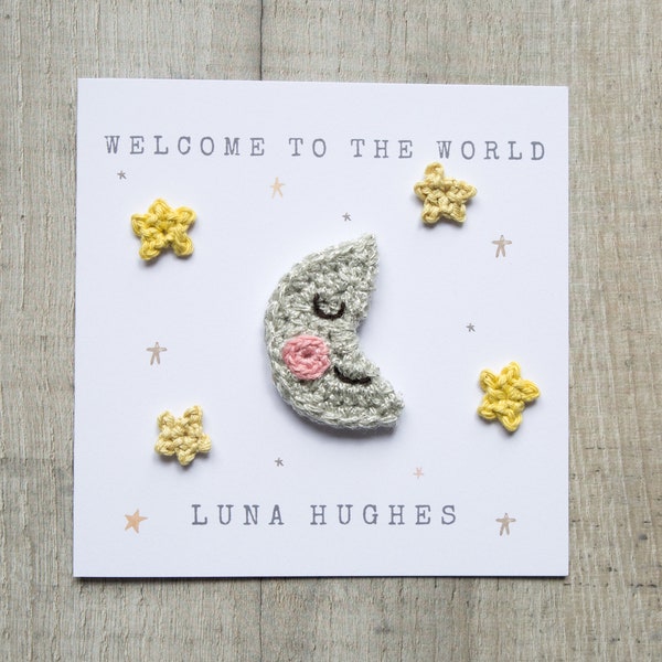 Personalised Moon and Stars New Baby Card, Handmade New Baby Card, Moon Baby Card, Baby Girl Card, Baby Boy Card, Luna, Over the Moon