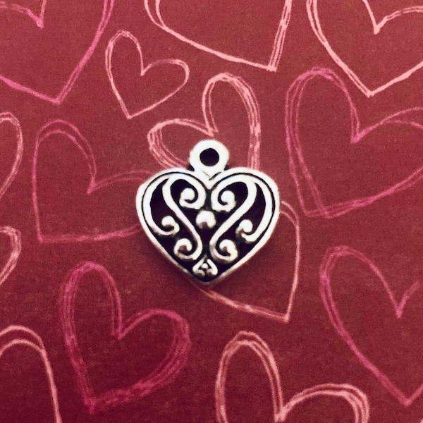 Filigree Heart Charms, Medium Heart Charms, 6 or 12 Charms