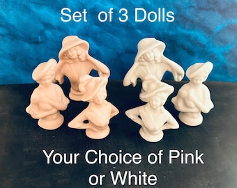 Pin Cushion Dolls, Set of 3 Pin Cushion Dolls, unpainted Porcelain Doll Parts
