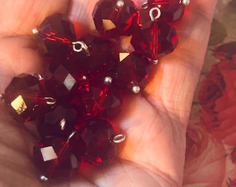 20mm Red Crystal Bead Charms (12 Beads) Red Bead Drop Charms, Red Dangle Bead Charms, Red Bead Charms