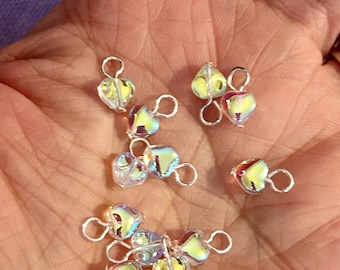 4mm Heart Charms (12 Beads) Clear A/B Heart Beads, Aurora Borealis Heart Beads