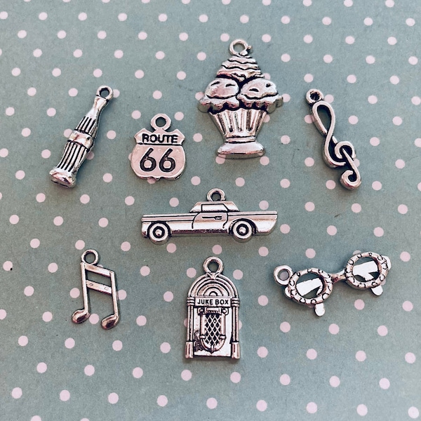 50’s Diner Charms, Juke Box Charms, 8 Charms