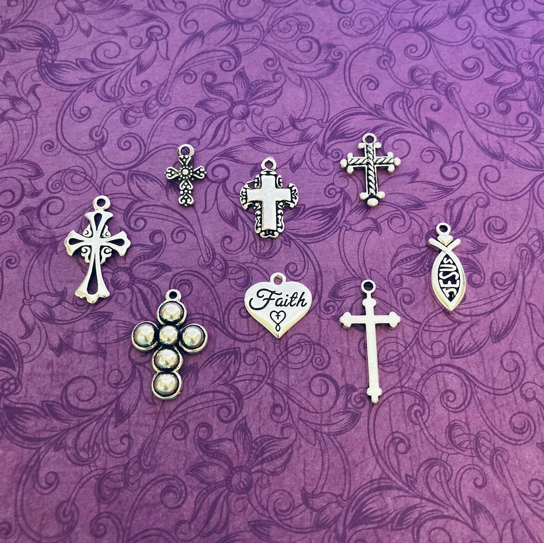 Faith Cross Charm Assortment 8 Charms Faith Heart Charms, Christian