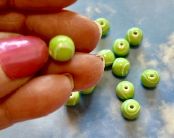 8mm Painted Ceramic Tennis Beads (12 pcs) Lime Green Tennis Beads, Clay Tennis Beads