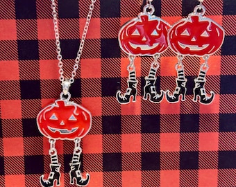 Pumpkin Earrings, Pumpkin Necklace, Halloween Jewelry