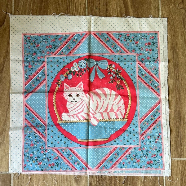 VIP Fabric Panel, Pink Cat Quilt Squares, Cut and Sew