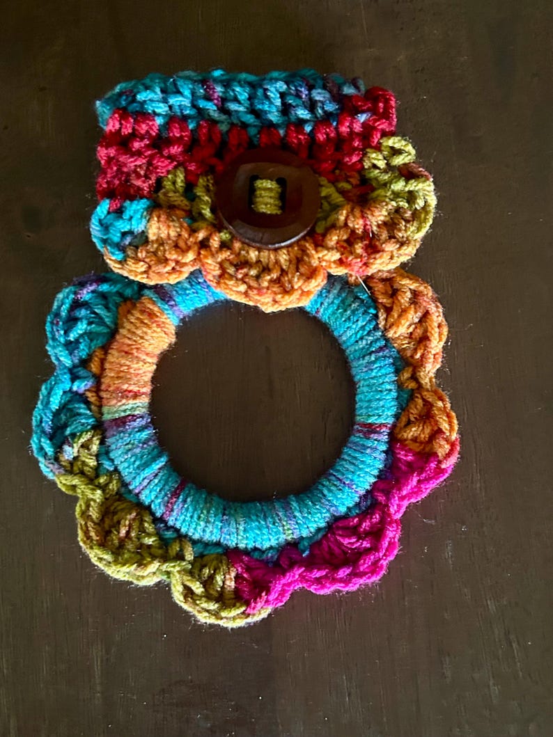 Stove Handle Crocheted Kitchen Towel Holder (9 Colors) Handmade Crocheted Kitchen Towel Holder, Farm House Decor Multi -Red/Oran/Turq
