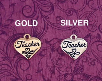 Teacher Charms (1, 6 or 12 Charms) Gold Teacher Charms, Silver Teacher Charms