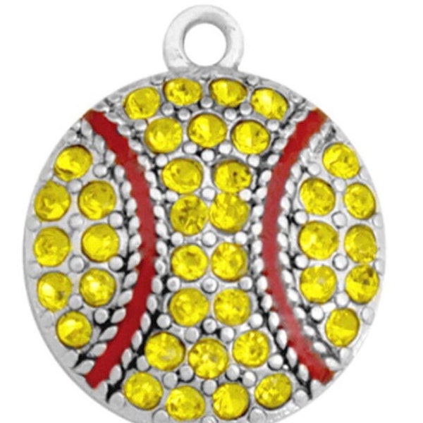 Rhinestone Softball Charm