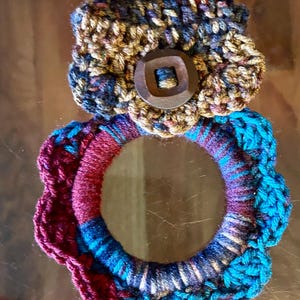 Stove Handle Crocheted Kitchen Towel Holder (9 Colors) Handmade Crocheted Kitchen Towel Holder, Farm House Decor Multi -Tan/Burg/Turq
