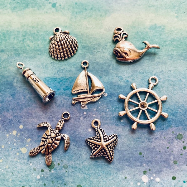 Nautical Charm Assortment, Sail Boat charms, mix of 7 pieces