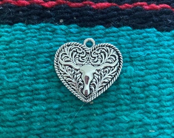 Western Heart Charms (6 or 12 Charms) Concho Charm, Longhorn Charms