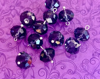 20mm Purple Crystal Bead Charms (12 Beads) Purple Bead Drop Charms, Purple Dangle Bead Charms, Purple Bead Charms