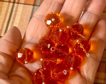 20mm Orange Crystal Bead Charms (12 Beads) Orange Bead Drop Charms, Orange Dangle Bead Charms, Orange Bead Charms