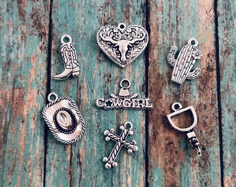 Cowgirl Charm Assortment (7 Charms) Western Charms, Spur Charms, Cowboy Charms