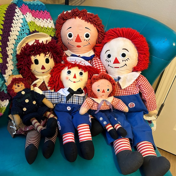 Raggedy Andy Dolls, all different sizes