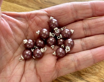 10mm Berry Pearl Bead Charms (12 Beads) Pearl Dangle Bead Charms, Burgundy Faux Pearl Bead Charms