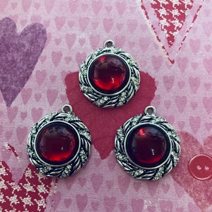 3 Ruby Red Charms (3 Charms) July Birthstone Charms, Ruby Charms