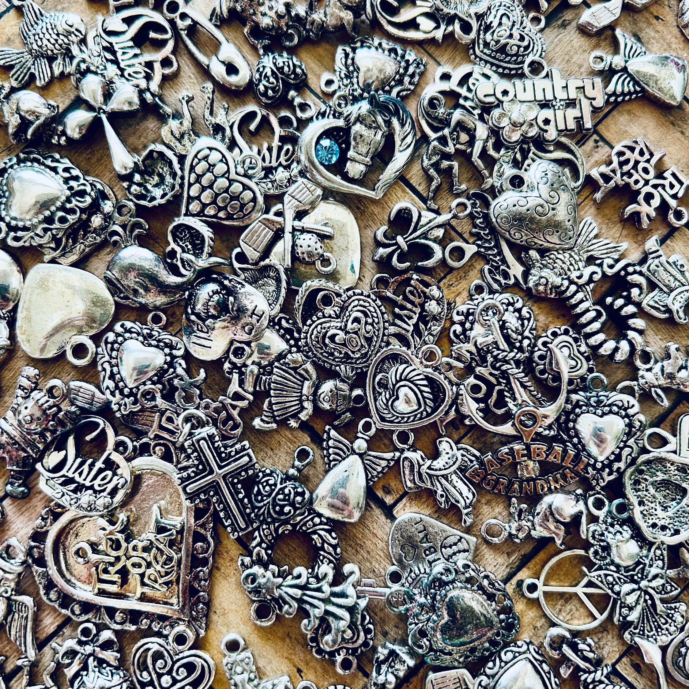 100 Silver Charms, Random Silver Charms, Bulk Silver Charms, Assorted ...